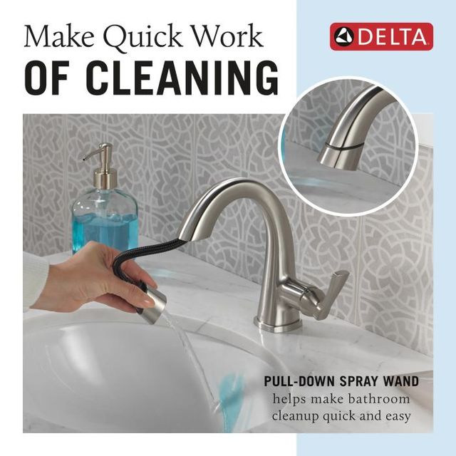 Delta Stryke® Lumicoat® Stainless Single Lever Handle Pull Down Bathroom Faucet-4