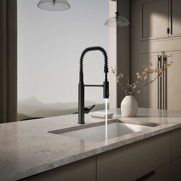 KOHLER® Purist® Matte Black Semi-Professional Kitchen Sink Faucet with 3-Function Sprayhead-2