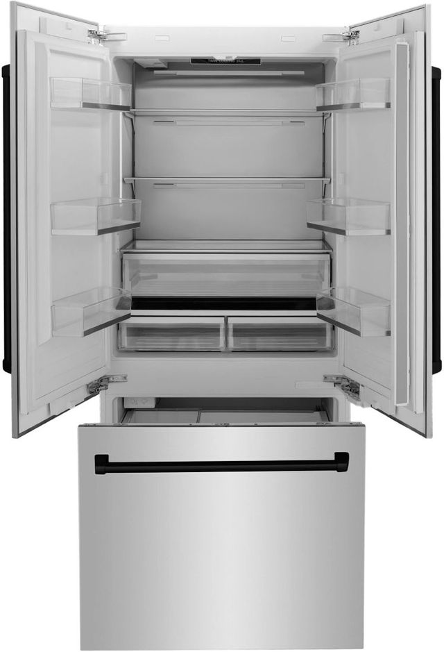 ZLINE Autograph Edition 36" 19.6 Cu. Ft. Stainless Steel Built In French Door Refrigerator with Water Dispenser and Ice Maker in Matte Black Accents-1