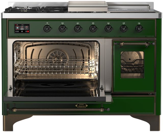 Ilve® Majestic III 48" Emerald Green Pro Style Dual Fuel Natural Gas Range with 5 Black Brass Burners and Burnished Trim-2