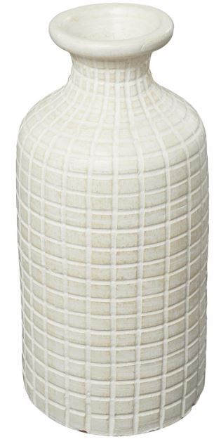 Deco Marche Cream Ceramic Textured Vase with Checkered Pattern-1