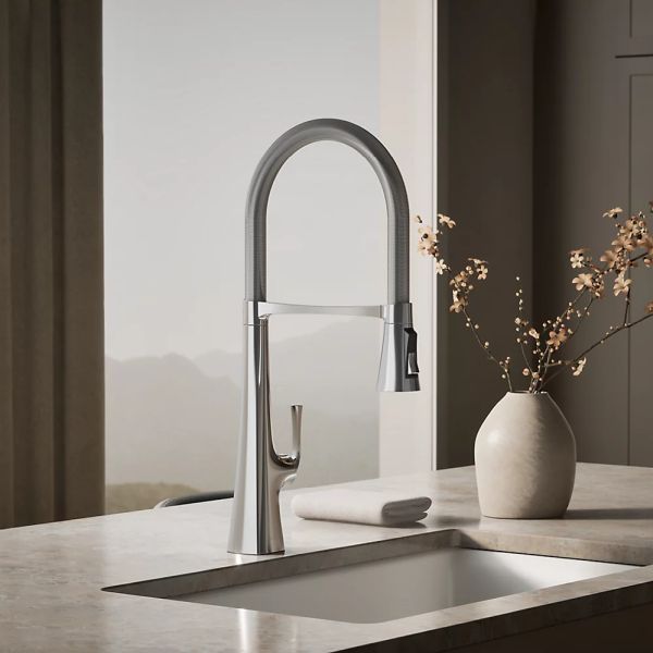 KOHLER® Graze® Polished Chrome Semi-Professional Kitchen Sink Faucet with 3-Function Sprayhead-1