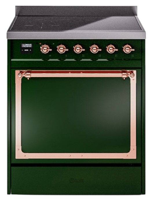 Ilve® Nostalgie II Noblesse 30'' Emerald Green Pro Style Induction Range with Copper Trim-0
