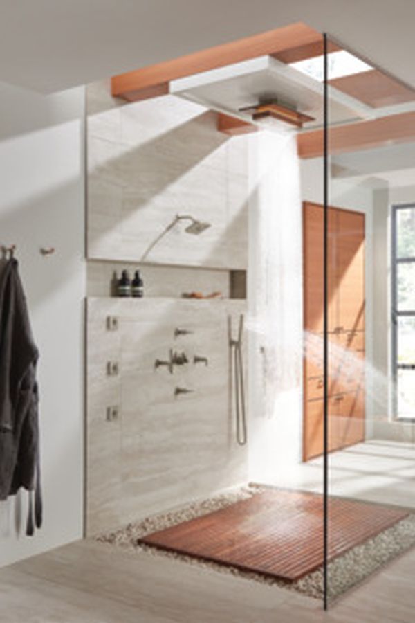 Brizo Frank Lloyd Wright® Brilliance® Luxe Nickel®/Wood Single-Function Raincan Shower Head with Integrated Lighting-2
