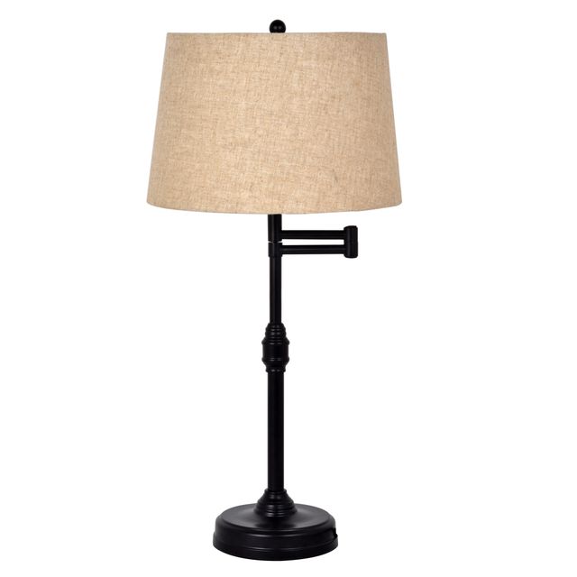 Adesso® Aaron Beige Swing Arm Table Lamp-Antique Bronze-0