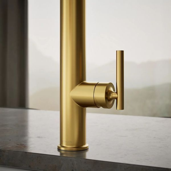 KOHLER® Purist® Vibrant Brushed Moderne Brass Semi-Professional Kitchen Sink Faucet with 3-Function Sprayhead-4
