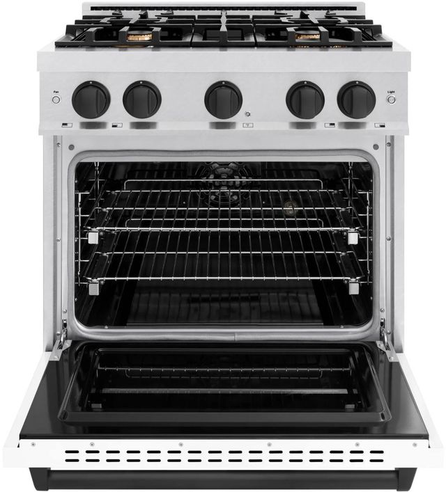 ZLINE Classic Autograph Edition 30" Satin Stainless Steel Pro Style Dual Fuel Range with White Matte Door and Matte Black Accents-1