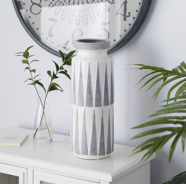 Deco Marche White Vase with Triangle Patterns-2
