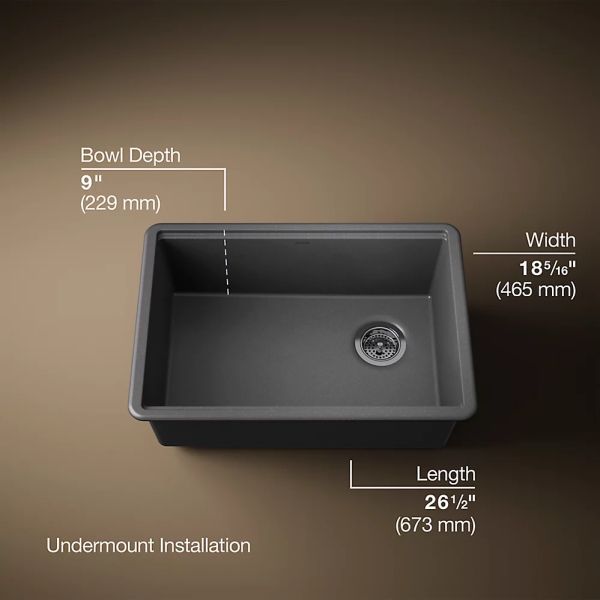 KOHLER® Billings® Matte Graphite 27" Undermount Single-Bowl Kitchen Sink-2