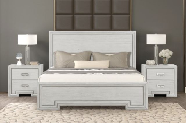 Furniture of America® Basilone Rustic White Eastern King Panel Bed-1