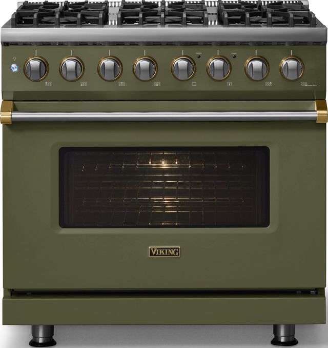 Viking® 5 Series 36" Martini Pro Style Dual Fuel (LP) Range with Brushed Brass Trim-2