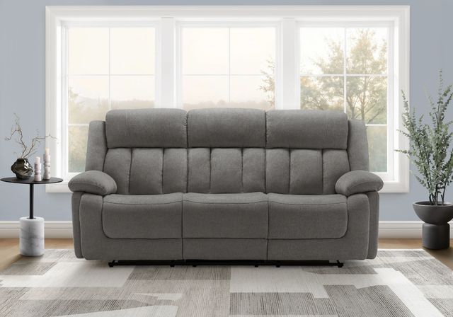 Monarch Specialties Inc. Light Grey 86" Upholstered Power 3-Seater Reclining Sofa with USB Ports-1