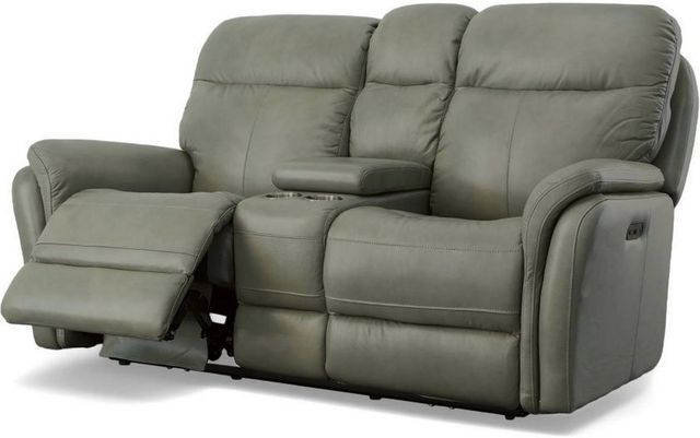 Flexsteel® Zoey Gray Power Reclining Loveseat with Console and Power Headrests-2