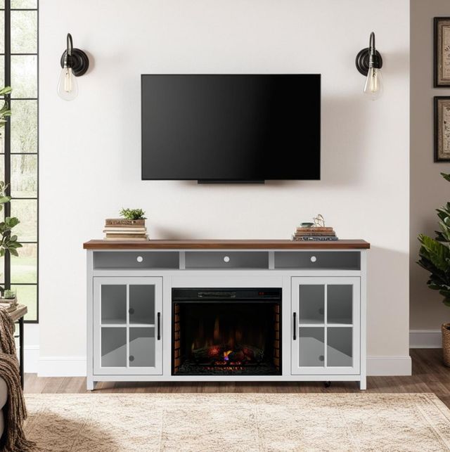 Legends Home Hampton Barnwood/Jasmin White 74" Fireplace Console-1