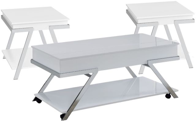 Steve Silver Co. Zena 3-Piece White Occasional Table Set with Chrome Base-0