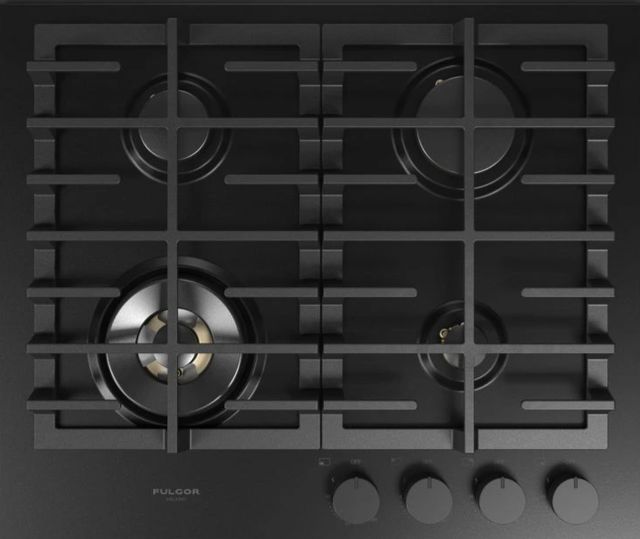 Fulgor Milano Matteo 400 Series 24" Matte Black Porcelain Gas Cooktop with Matte Brass Burners-0