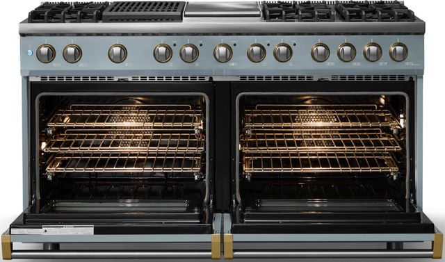 Viking® 5 Series 60" Novembery Sky Pro Style Dual Fuel (NG) Range with Brushed Brass Trim-1