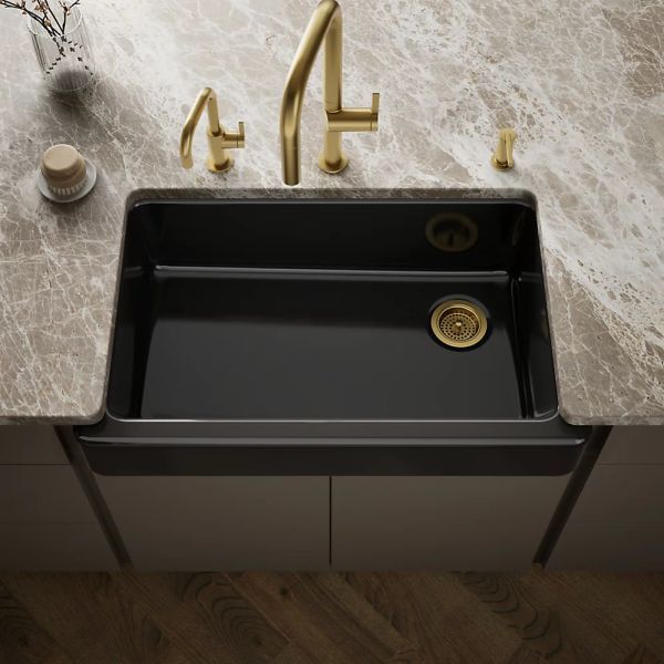 KOHLER® Whitehaven® Black 36" Undermount Single-Bowl Farmhouse Kitchen Sink with Short Apron-1