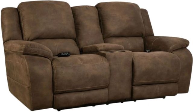 HomeStretch Explorer Espresso Power Reclining Loveseat with Console-0