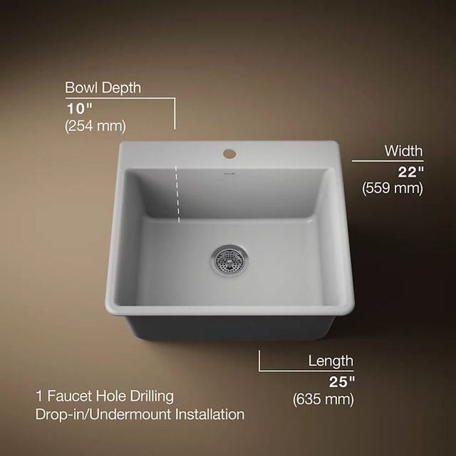 KOHLER® Kennon® Matte Gray 25" Top/Undermount Single-Bowl Kitchen Sink-2