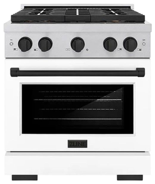 ZLINE Autograph Edition Paramount 30" 4.2 Cu. Ft. Satin Stainless Steel Gas Range with 4 Burner DuoPro™ Cooktop, Convection Gas Oven, White Matte Door and Matte Black Accents-0