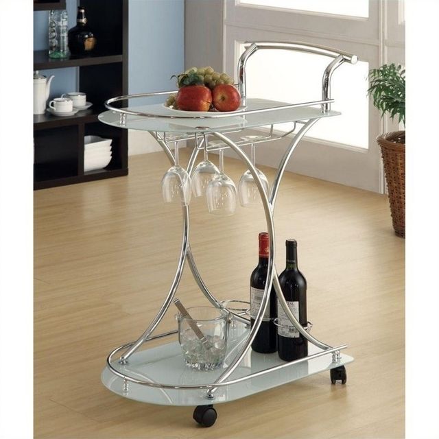 Coaster® Elfman Chrome/White 2-Shelf Serving Cart-3