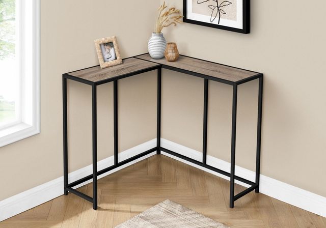 Monarch Specialties Inc. 36"L Taupe Corner Console with Black Metal Frame-1