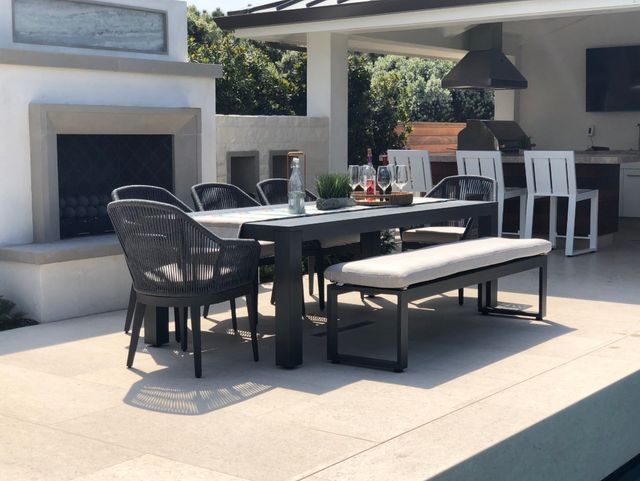 Sunset West Milano Charcoal Gray Aluminum/Olefin Rope Outdoor Dining Arm Chair with Echo Ash Cushion-4