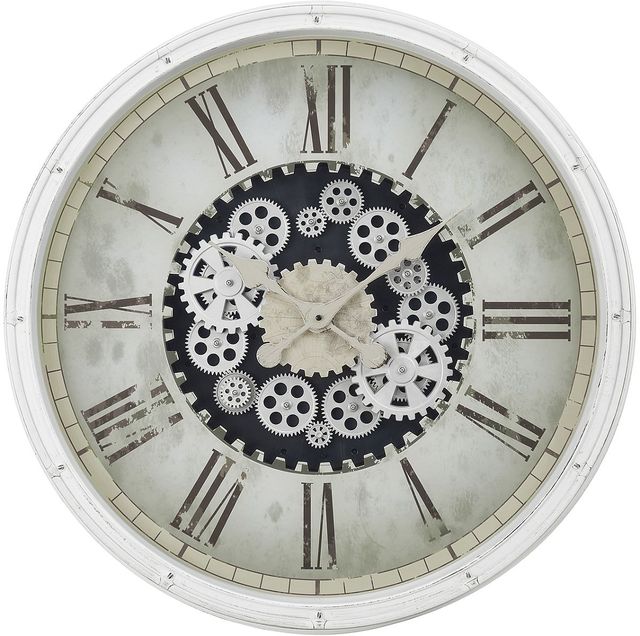 Monarch Specialties Inc. White 30" Oversized Round Wall Clock with Roman Numerals on White Gear Mech-0