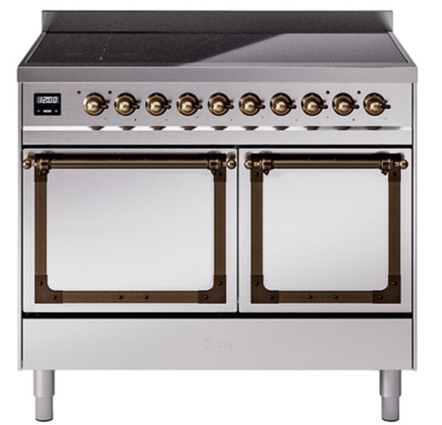 Ilve® Nostalgie II Noblesse 40'' Stainless Steel Pro Style Induction Range with Burnished Trim-0