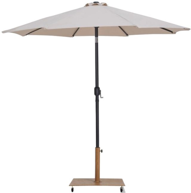 Meridian Furniture Fiji Beige/Matte Black/Teak Aluminum Outdoor Patio Umbrella and Base-0