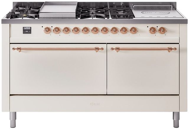 Ilve® Nostalgie II Series 60" Antique White Pro Style Dual Fuel Range-0