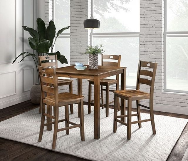 Furniture of America® Lubbock 5-Piece Walnut Counter Height Dining Table Set-1