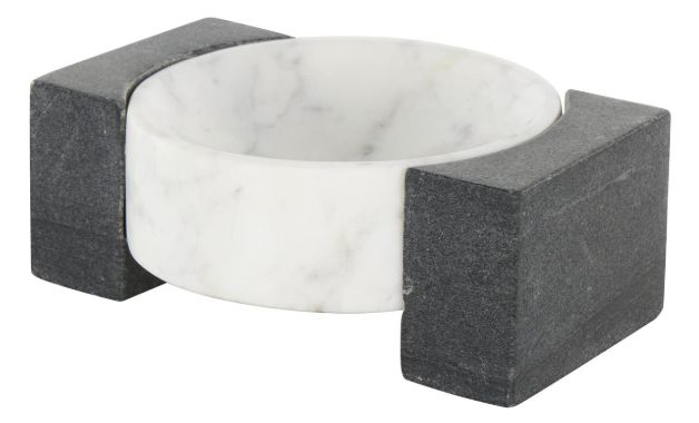 Deco Marche White 8" Geometric Round Tray with Black Rectangular Blocks-1