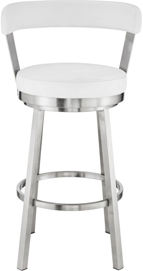 Armen Living Bryant Brushed Stainless Steel/White Swivel Counter Stool-3