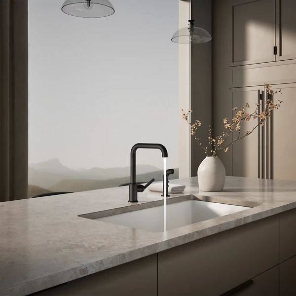 KOHLER® Purist® Matte Black Single-Handle Kitchen Sink Faucet with Side Sprayer-2