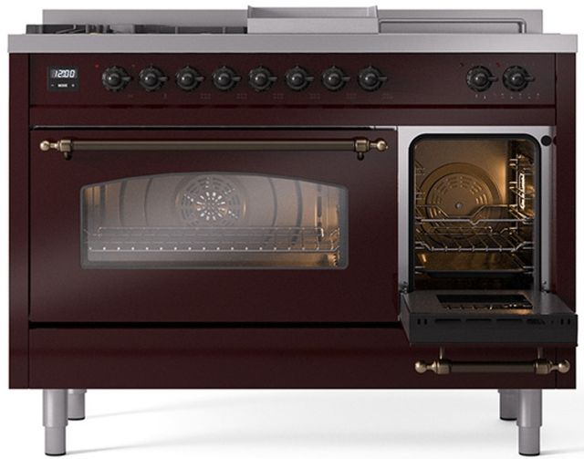 Ilve® Nostalgie II Series 48" Burgundy Pro Style Dual Fuel Range-3