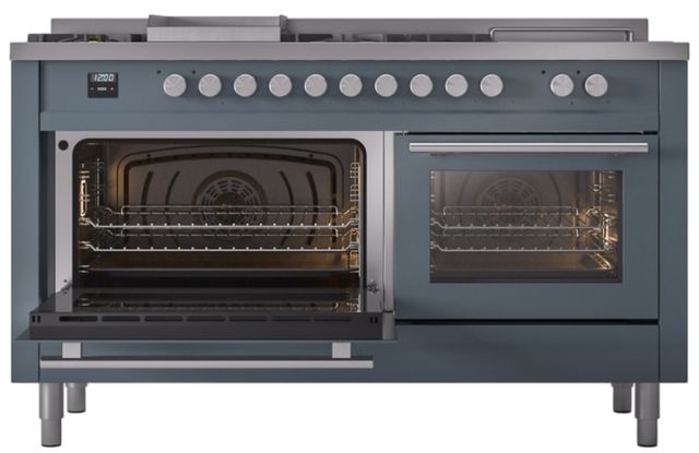 Ilve® Professional Plus II 60" Blue Grey Pro Style Dual Fuel Range-3