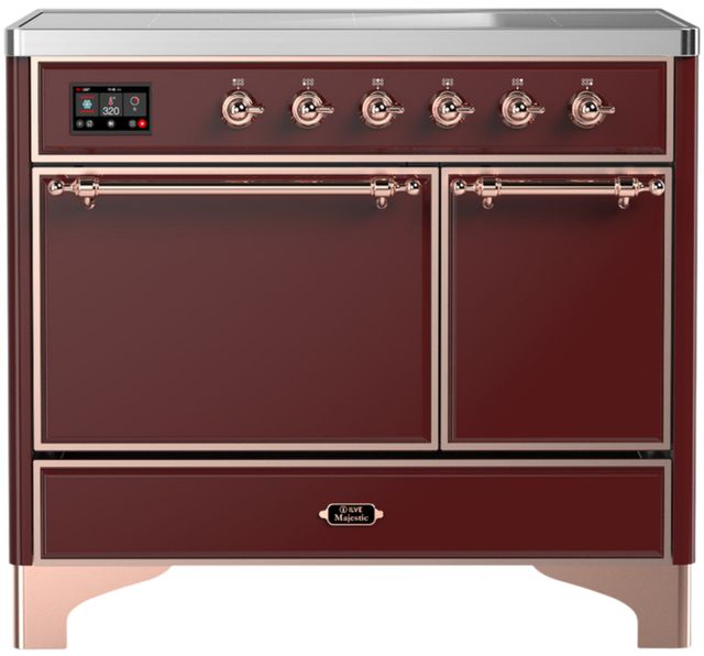 Ilve® Majestic III 40" Burgundy Pro Style Induction Range with Solid Door and Copper Trim-0