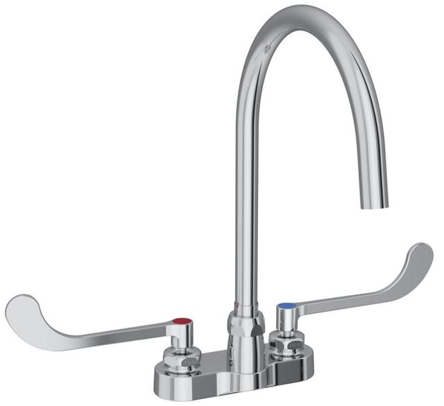 Elkay Chrome 4" Centerset Exposed Deck Laminar Flow Faucet with 8" Gooseneck Spout and 6" Wristblade Handles-0