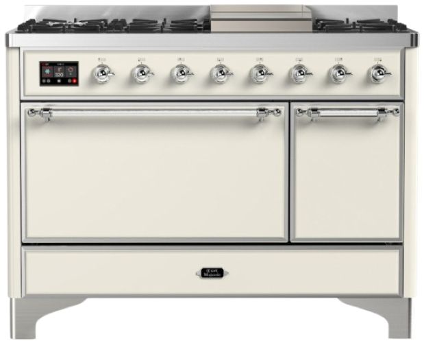 Ilve® Majestic III 48" Antique White Pro Style Dual Fuel Liquid Propane Range with Solid Door and Chrome Trim-0