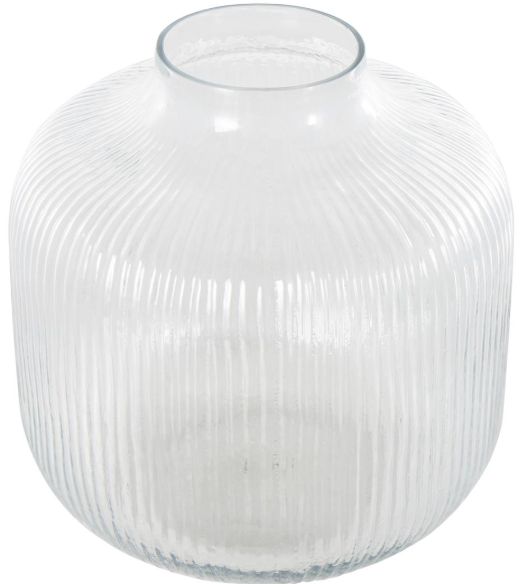 Deco Marche Clear 10" Glass Short Round Ribbed Fluted Decorative Vase-1
