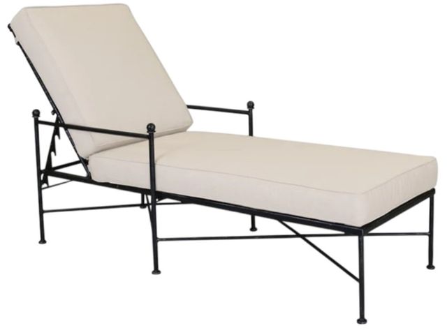 Sunset West Provence Century Pewter Antique Wrought Iron Outdoor Chaise Lounge with Canvas Flax Cushion-0