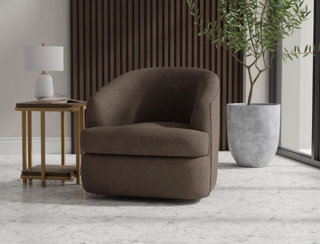 International Furniture Direct Tumbi Brown Faux Leather Swivel Accent Chair-1