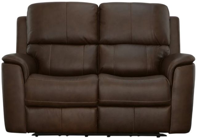 Flexsteel® Henry Burnt Umber Leather Brown Power Reclining Loveseat with Power Headrests and Lumbar-3