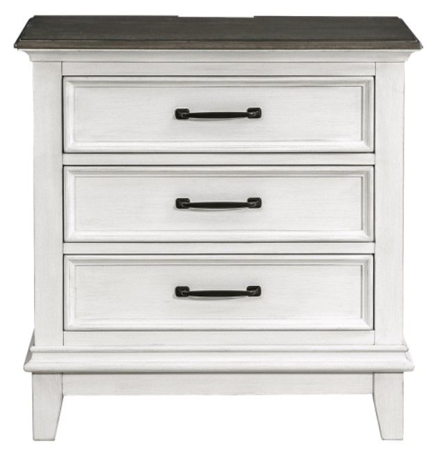 Mazin Furniture Chesterton Antique White/Dark Brown Nightstand-1