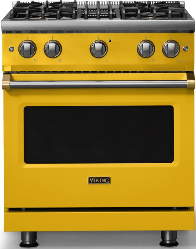 Viking® 5 Series 30" Daffodil Pro Style Gas (NG) Range with Brushed Brass Trim-0