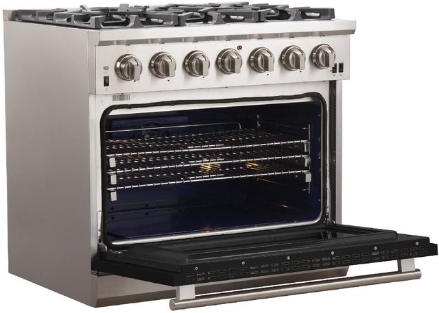 FORNO® Capriasca 36" Stainless Steel Pro Style Gas Range with Black Door-3