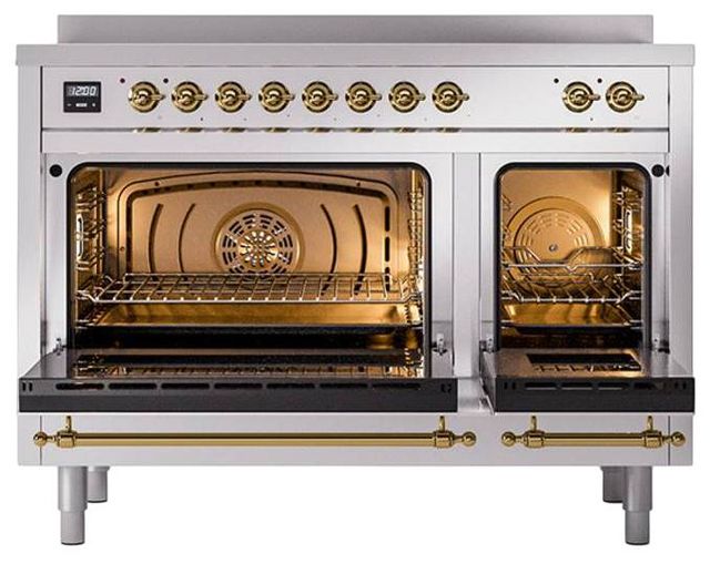 Ilve® Nostalgie II Noblesse 48'' Stainless Steel Pro Style Induction Range with Brass Trim-2