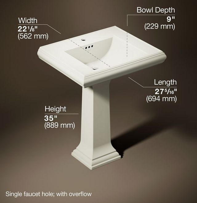 Kohler Memoirs® Classic Biscuit 27.25" Rectangular Pedestal Bathroom Sink-3